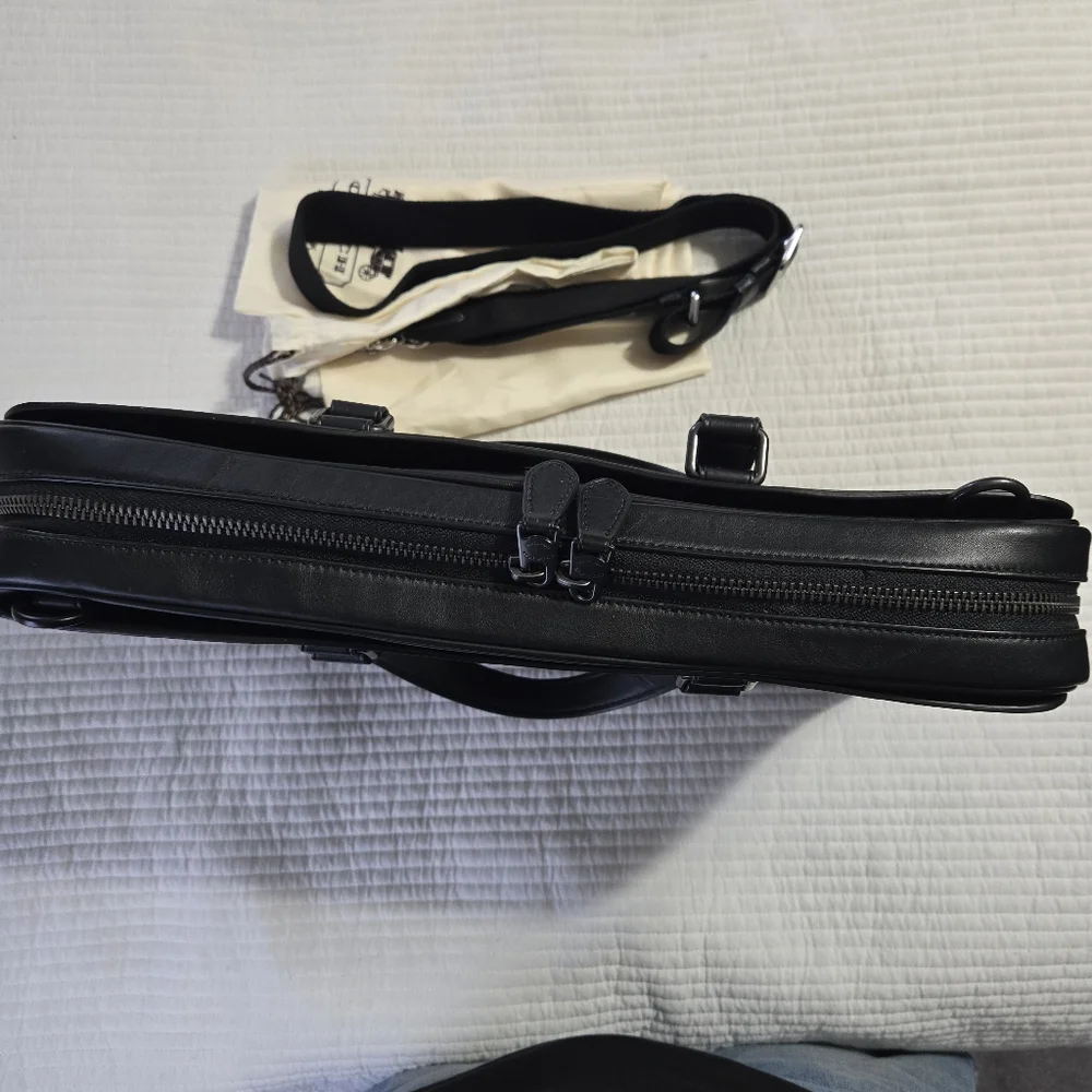 Coach Black Leather Graham Slim Briefcase with Gunmetal Accent Hardware C8170